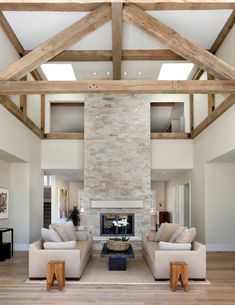 a living room filled with furniture and a fire place in the middle of a room