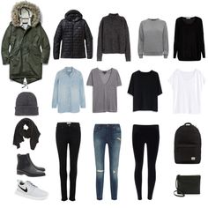 Japan Winter Packing by karenniven on Polyvore featuring Madewell, Century Seven, H&M, MANGO, Chicwish, Jaeger, Paige Denim, NIKE, Acne Studios and Herschel Supply Co. Japan Outfit Winter, Winter Packing List, Japan Winter, Fashion Style Summer, Minimalist Winter, Japan Outfit, Europe Winter, Minimalist Capsule Wardrobe