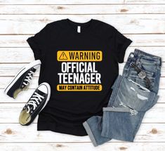 Warning Official Teen TShirt Teenager Boys, Girls Unisex Top - Funny Tee for Teenage Boy Girl Gift for 13 Year Old 13th Birthday 13yrs Party Made from the perfect blend of Cotton and Polyester to give the most luxurious soft feel to the skin We use the highest quality vinyl print in the UK Adult size Guide: Small - Chest 34/36 Medium - Chest 38 Large 40/42 X Large 44/46 XX Large 48/50 Ideal for Hen Parties or a Stag Do's, be bespoke and customise something unique. High quality yet low cost cheap Happy Birthday Teenager, Teenager Boys, Birthday Squad Shirts, Teenager Gifts, Stag Do, Squad Shirt, Vinyl Print, Shirt Maker, 13th Birthday