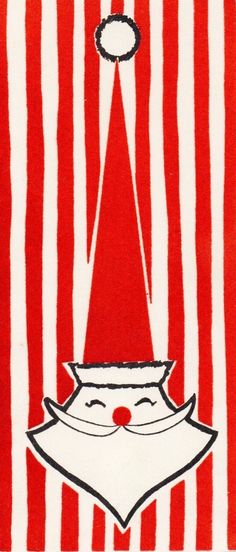 a red and white striped wallpaper with a drawing of a cat in the middle