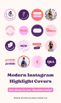 a poster with the words modern instagramm highlight covers get them in our mentorship