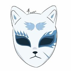 an animal mask with blue eyes and white fur