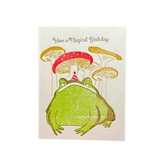 a card with a frog wearing a birthday hat