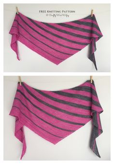 two pictures of a pink and black striped shawl