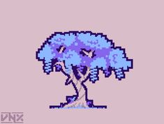 the pixel tree is purple and blue