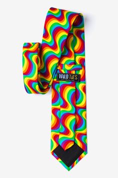 Add a little color (or a lot!) to your wardrobe with this fun and stylish men's necktie from Wild Ties. Featuring a wavy stripe of every color in the rainbow, this tie is the perfect accessory for anyone. Imported. Multicolor Standard Tie For Summer, Tie Designs Men, Feast Mode, Aesthetic Outfits Men, Rainbow Aesthetic, Funky Outfits, Rainbow Swirl, Tie Design, Cool Ties