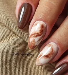 40+ Cool Brown Nail Designs To Try In Fall - The Glossychic Nail Art On Brown Nails, Acrylic Brown Nail Designs, Simple Earthy Nail Designs, Brown Nail Arts, Nail Art For Dark Hands, Best Autumn Nails, Brown Fall Nails 2022, Brown Nails With White Design, Nail Art Brown Aesthetic