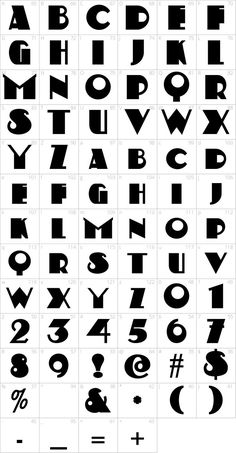 the alphabet is shown in black and white, with different numbers on each letter to make it