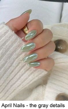 Welcome to the ultimate guide on everything you need to know about green nails! Whether you're a nail art enthusiast or simply curious about incorpora Pretty Light Green Nails, Spring Nails Subtle, White And Green Almond Nails, Save Green Almond Nails, April Chrome Nails, September Summer Nails, Crom Nails Ideas, Minty Green Acrylic Nails, Sage Green Pearl Nails