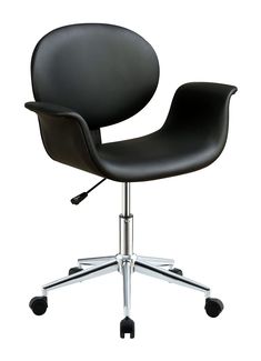 a black office chair with chrome base and wheels