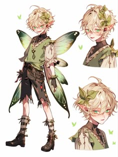 an anime character with green hair and wings