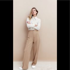 Zara Full Length Francoise Pants Basic And Beautiful Francoise Pants, Wide Leg Pants Outfit Work, Black Slim Fit Pants, Pants Outfit Work, Camel Outfit, Red Dress Pants, Wide Leg Pants Outfit, October Fashion, Sheer Pants