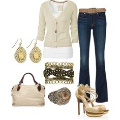 Cream Cardigan Cream Cardigan, Evening Sandals, Outfit Combinations, Dress For Success, Flared Jeans, Polyvore Outfits, Heeled Sandals, Summer Tops, Platform Shoes