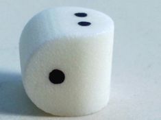 a roll of toilet paper with two black dots on it