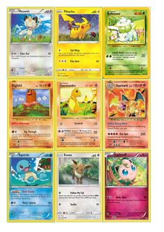 pokemon trading cards are shown in this image