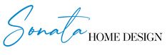 the logo for sonja home design, which has been handwritten in blue ink