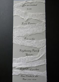 a white wedding card with some string on it's side and the words, you are