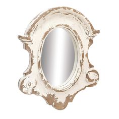 an old white mirror is shown against a white background