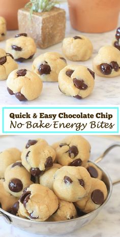 chocolate chip no bake energy bites in a bowl