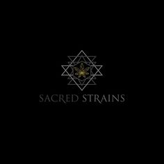 the sacred strains logo is shown in black and gold, with a bee on it