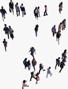 a group of people walking across a white surface