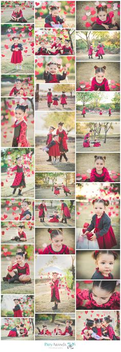 a collage of photos with different people in red outfits and flowers on the ground