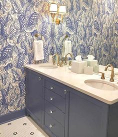 Blue Bathrooms Designs, City Bathrooms, Victorian Wallpaper, Jungle Wallpaper, Girls Bathroom, Print Wallpaper, Wall Patterns