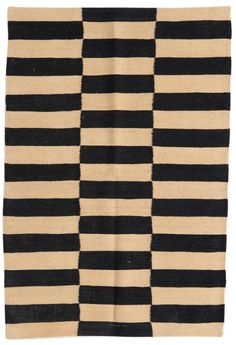 a black and beige striped rug with horizontal stripes