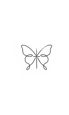 a black and white drawing of a butterfly with one wing extended to the other side