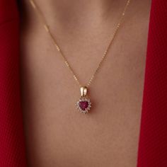 14k Gold Heart NecklaceDetails Available in 14k Gold, 14k Rose Gold, and 14k White GoldTotal Weight: 2 GrColor Selection: Yellow, Rose, WhiteChain: 14k Gold and 45 cm (18 inches) *Model in the photo wears 18 inches (45 cm) chain.GiftingEach design will arrive artfully presented in our branded gift boxes wrapped in a signature ribbon. Production & Delivery Production: 5 - 7 business days Delivery: 1 - 3 business days worldwide via Express Delivery. We’re here to help with style advice, a second o Heart Cut Pink Gold Necklace For Anniversary, Pink Gold Heart Cut Necklace For Anniversary, Red And Gold Necklace, Ruby Gold Necklace, Tragus Gold, Silver Cufflinks Men, Family Crest Rings, Custom Signet Ring, Engagement Necklaces