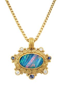 A fantastic pendant by artist Julie Rauschenberger featuring opal, sapphires and diamonds set in her signature 22K gold granulation work. Boulder Opal Jewelry, Memorable Jewelry, Loading Image, Byzantine Jewelry, Opal Jewellery, Ammolite Jewelry, Dragon Scales, Jewelry Opal, Yowah Opal