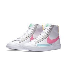 Nike Blazer Mid '77 Vintage 'Pastel' White/Pink Glow/Pure Platinum DA4295-100 Nike Blazer Mid 77 Outfit, Blazer Mid 77 Vintage, Outfit Nike, Nike Blazers, Basket Sport, Preppy Shoes, Nike Blazer Mid 77, Nike Blazer Mid, Nike Blazers Mid