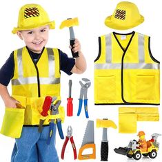 Construction Worker Costume for Boys Kids Role Play Dress up Set for 3 4 5 6 Years Old Toddlers Boys Girls Builder Outfit, Toddler Dress Up Clothes, Toddler Dress Up, Kids Dress Boys, Career Outfits