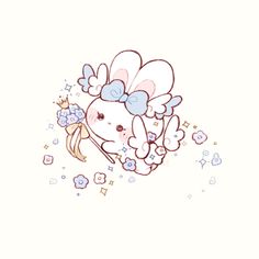 a drawing of a bunny with flowers in her hair