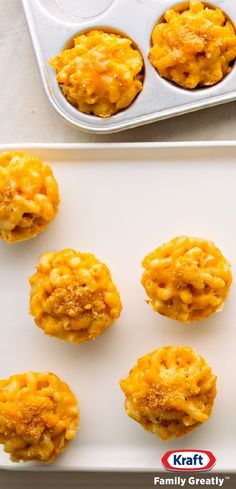 small macaroni and cheese bites on a white plate