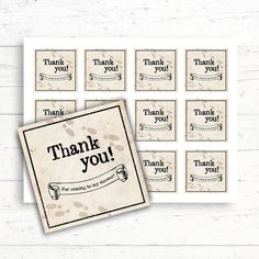 thank you cards and envelopes with the words thank you in black ink on white paper