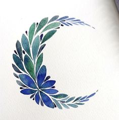 a watercolor drawing of a leafy crescent