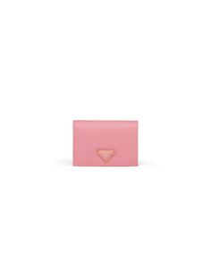 Petal Pink Small Saffiano Leather Wallet | PRADA Aesthetic Shoulder Bag, Prada Purses, Prada Wallet, Future Goals, Triangle Logo, Mini Wallet, Cute Bags, Small Leather Goods, Prada Bag