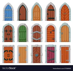 an assortment of doors in different styles and colors