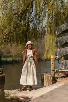 Long line paper-cotton dress with a button detail to the reverse and an elasticated waist. Finished with hidden side seam pockets. Spring Style, Lined Paper, Spring Summer Outfits, Cotton Dress