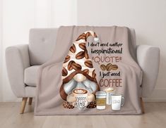 there is a blanket that has coffee on it