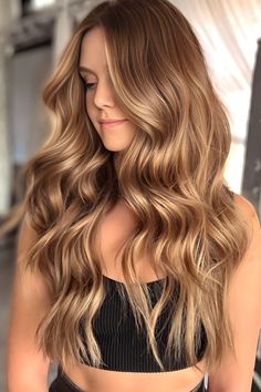 Warm Sandy Brown Hair With Babylights Highlights For Long Hair, Long Hair For Women, Light Brown Hair With Highlights, Golden Highlights Brown Hair, Warm Brown Hair Color, Light Golden Brown Hair, Caramel Blonde Hair, Golden Brown Hair Color, Long Hair Highlights