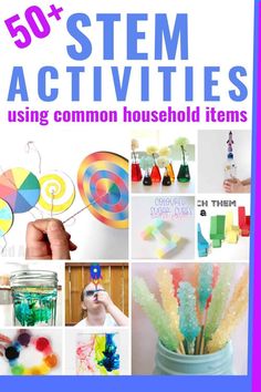 These fun STEM activities use only common household items that you probably already have laying around the house. These fun, educational activities will not only keep your kids happy and busy, but they will also help them continue to actively learning while they create, solve problems, and play. STEAM activities. STEM ideas. Boredom busters for kids. science experiments for kids.