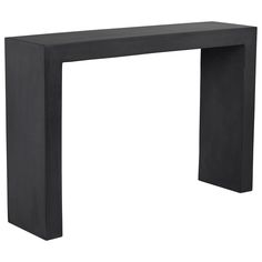 a black console table with one shelf on the top and two legs at the bottom