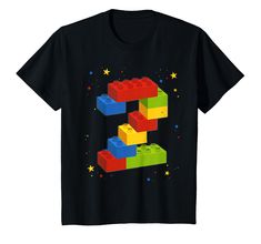 a black t - shirt with the letter e made out of lego blocks