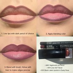 Makeup Bibir, Ombre Lipstick, Lip Makeup Tutorial, Lip Liners, Lip Combo, Eye Makeup Steps, Dark Skin Makeup, Lipstick Makeup, Makeup Goals