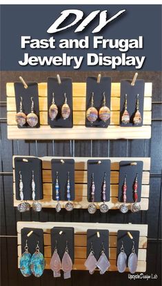 jewelry display with earrings and earring hooks on the wall for fast and frugal jewelry display