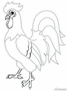 a chicken with dotted lines on it's face and tail, in the shape of a