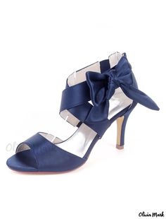 Olivia Mark - Elegant Bridal Strappy Tie-Up Sandals for Women Blue Lace-up Ankle Strap Sandals For Spring, Blue Sandals With 4-inch Heel For Summer, Blue Fitted Sandals With 4-inch Heel, Elegant Blue Sandals With 4-inch Heel, Blue High Heel Lace-up Sandals For Summer, Tie Up Sandals, Wedding Shoes Lace, Satin Shoes, Bow Sandals