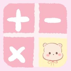 a pink and white square with an image of a bear